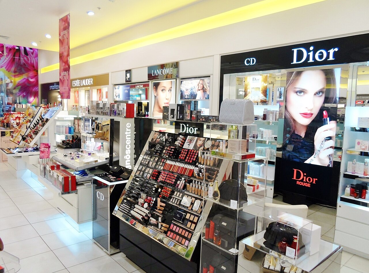 Shelves of skincare and cosmetic products